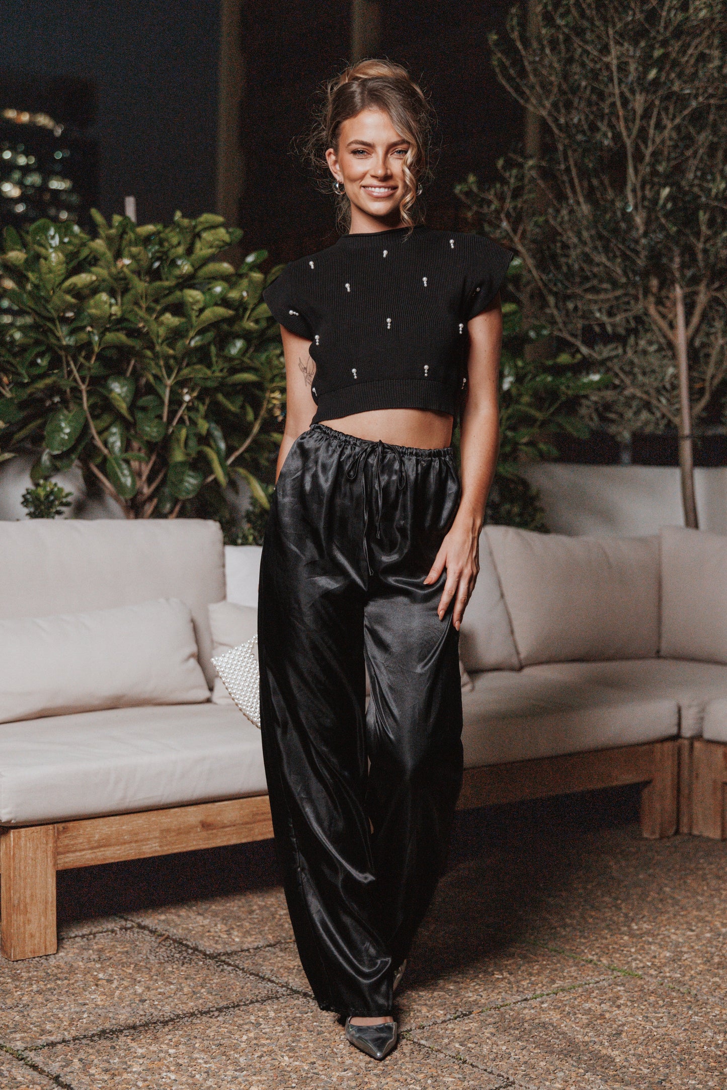 Malani Beaded Top Black