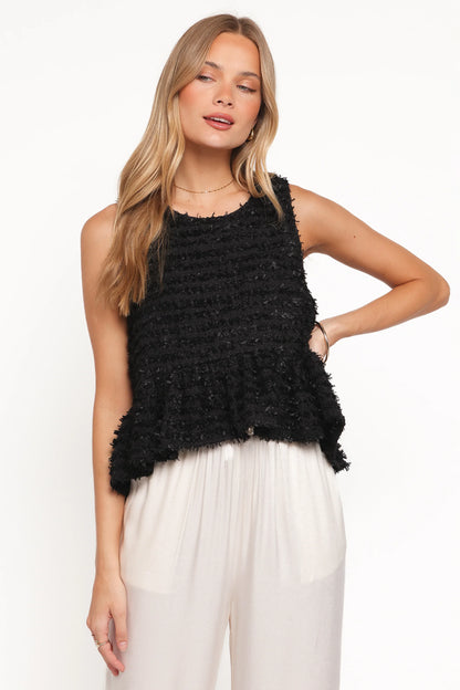 Meira Peplum Drop Hem Tank Top Black