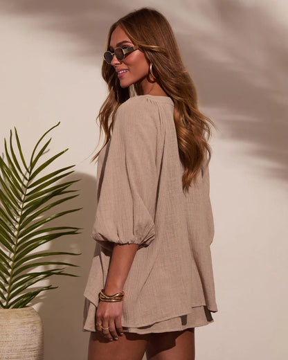 Rhodes Ruched Button Down Blouse