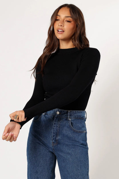 Tammy Ribbed Knit Top Black