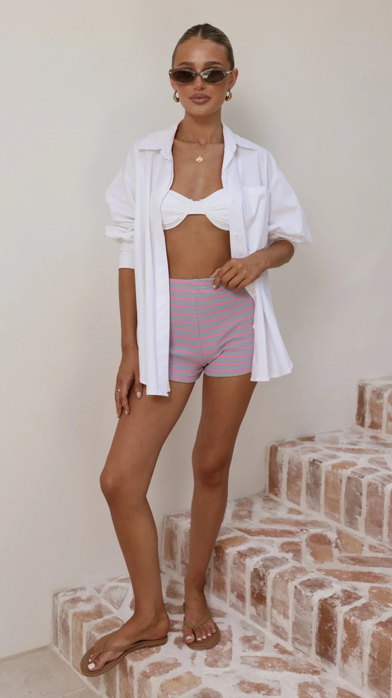 Malibu Mini Shorts Pink Blue Stripe