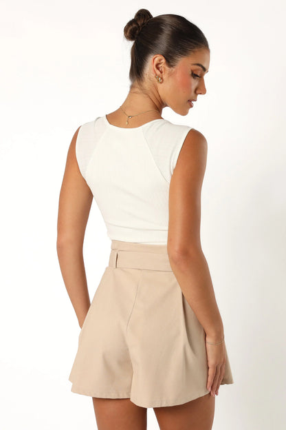 Maya High Waisted Paperbag Shorts Beige