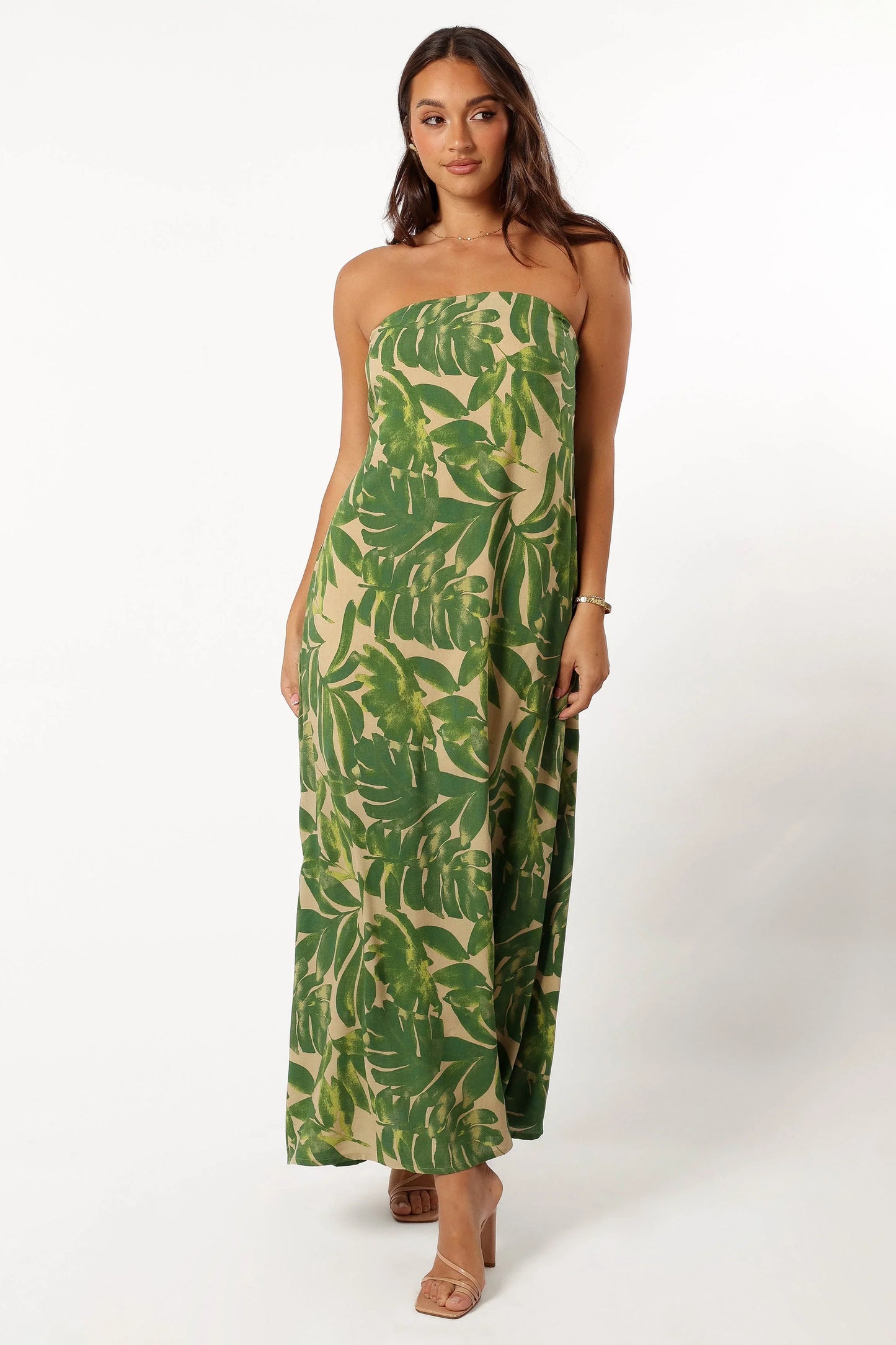 Penny Strapless Midi Dress Ibiza Palm