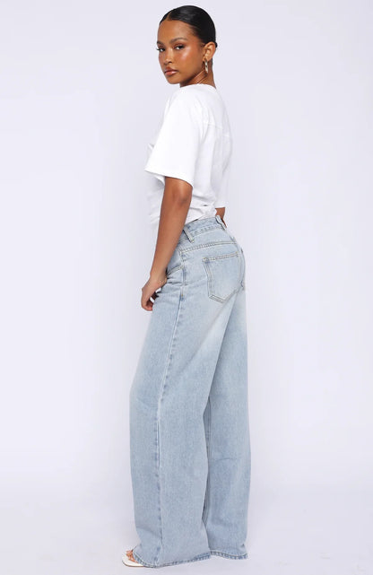Just My Type Mid Rise Wide Leg Jeans Light Blue