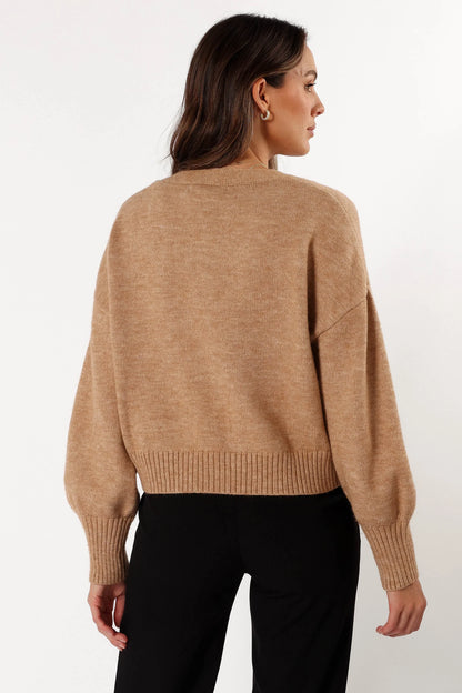 Isabel Button Front Cardigan Beige