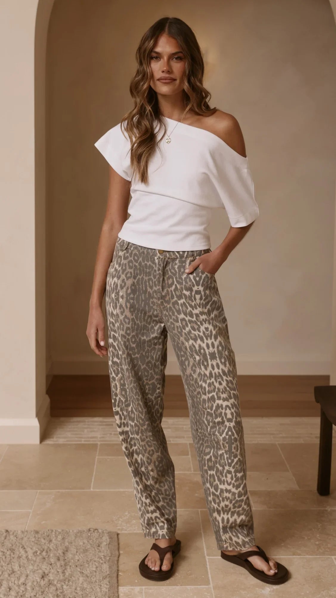 Cleora Barrel Jeans Leopard Print