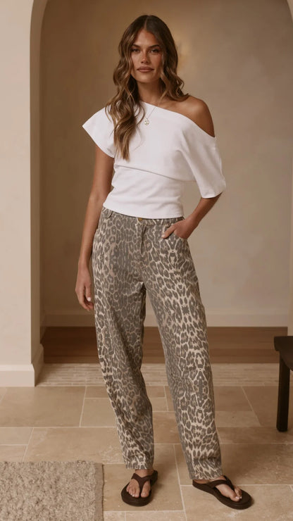 Cleora Barrel Jeans Leopard Print