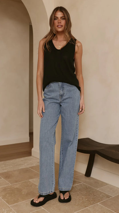 Annie Scoop Neck Tank Black