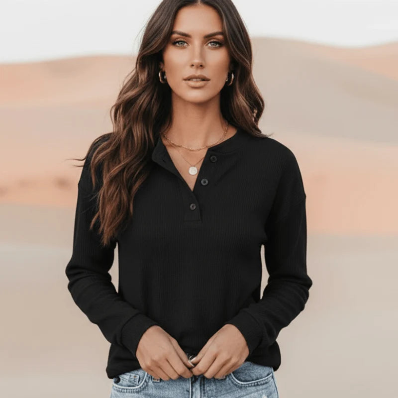 Casual Long Sleeve Henley Top