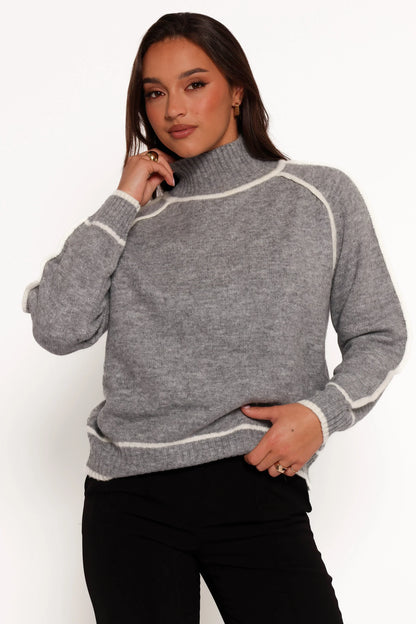 Rylee Contrast Hem Knit Sweater Grey