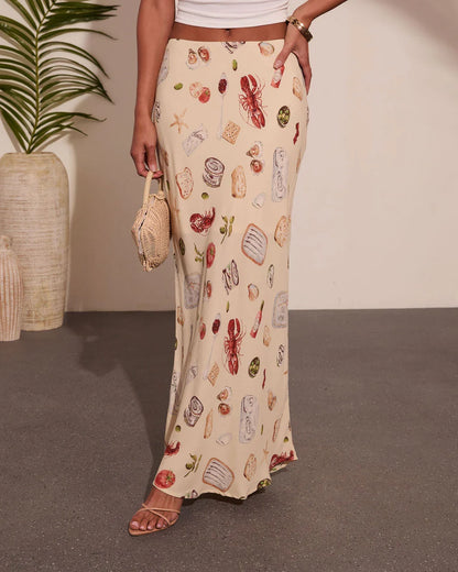 Coastal Fresh Novelty Print Maxi Skirt