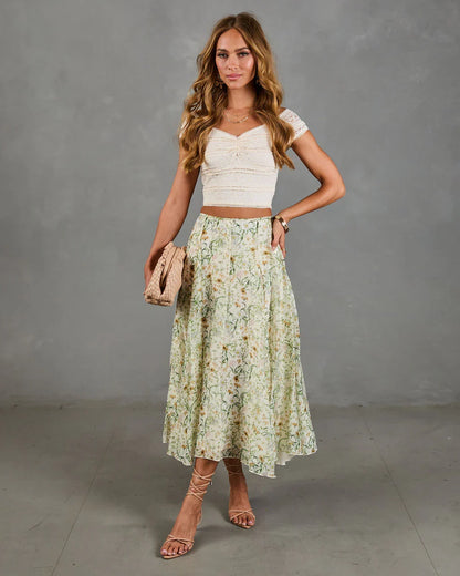 Adilene Pleated Floral Print Midi Skirt