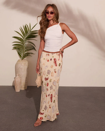 Coastal Fresh Novelty Print Maxi Skirt