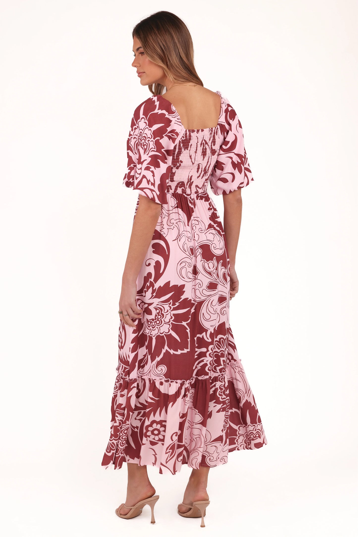 Shanae Maxi Dress Pink Brown Paisley