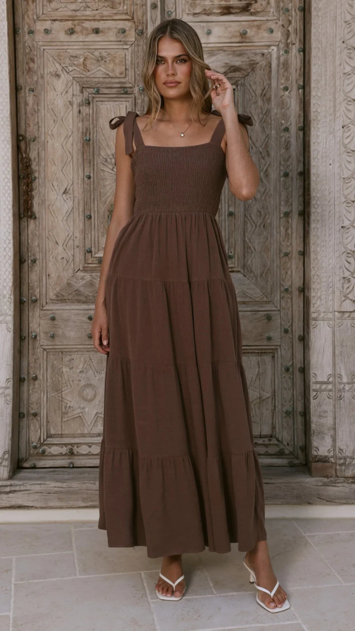 Carlina Tiered Maxi Dress Chocolate