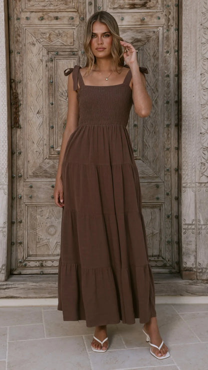 Carlina Tiered Maxi Dress Chocolate