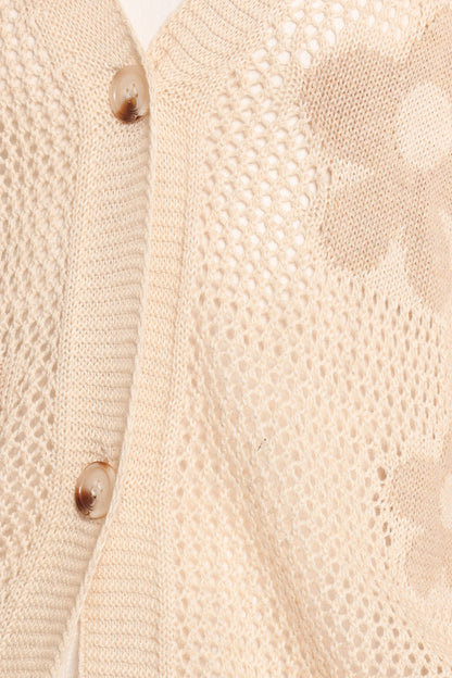 Winslow Open Knit Flower Cardigan Tan