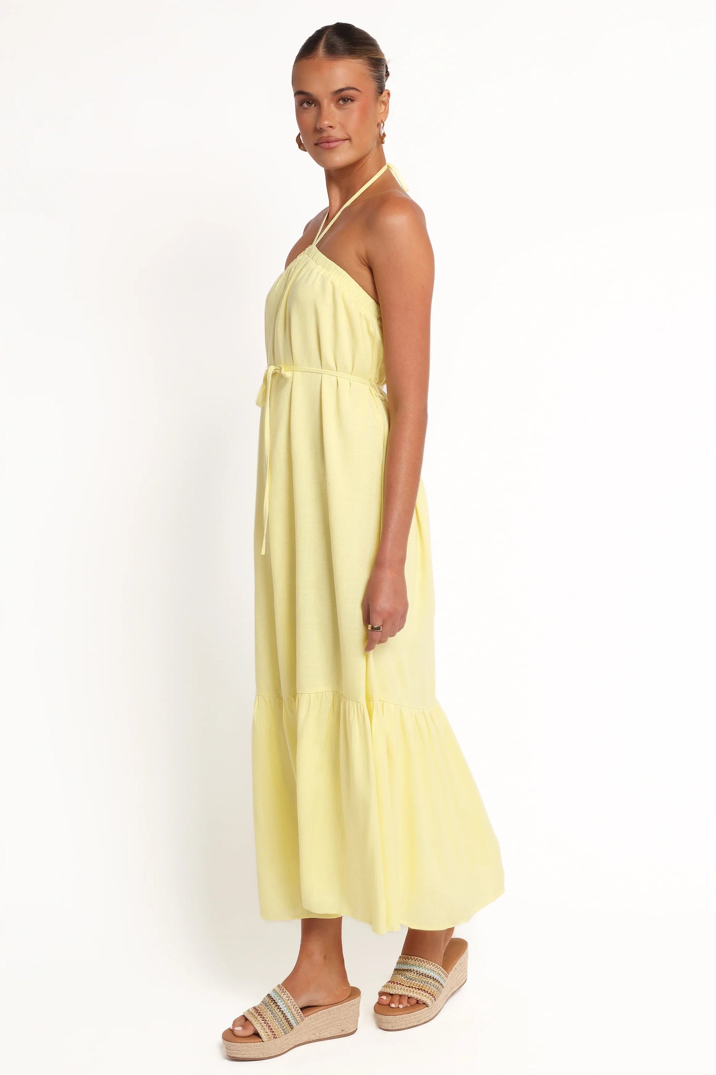 View Halterneck Maxi Dress Lemon