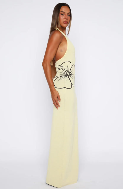 Baddie Era Knit Maxi Dress Lemon