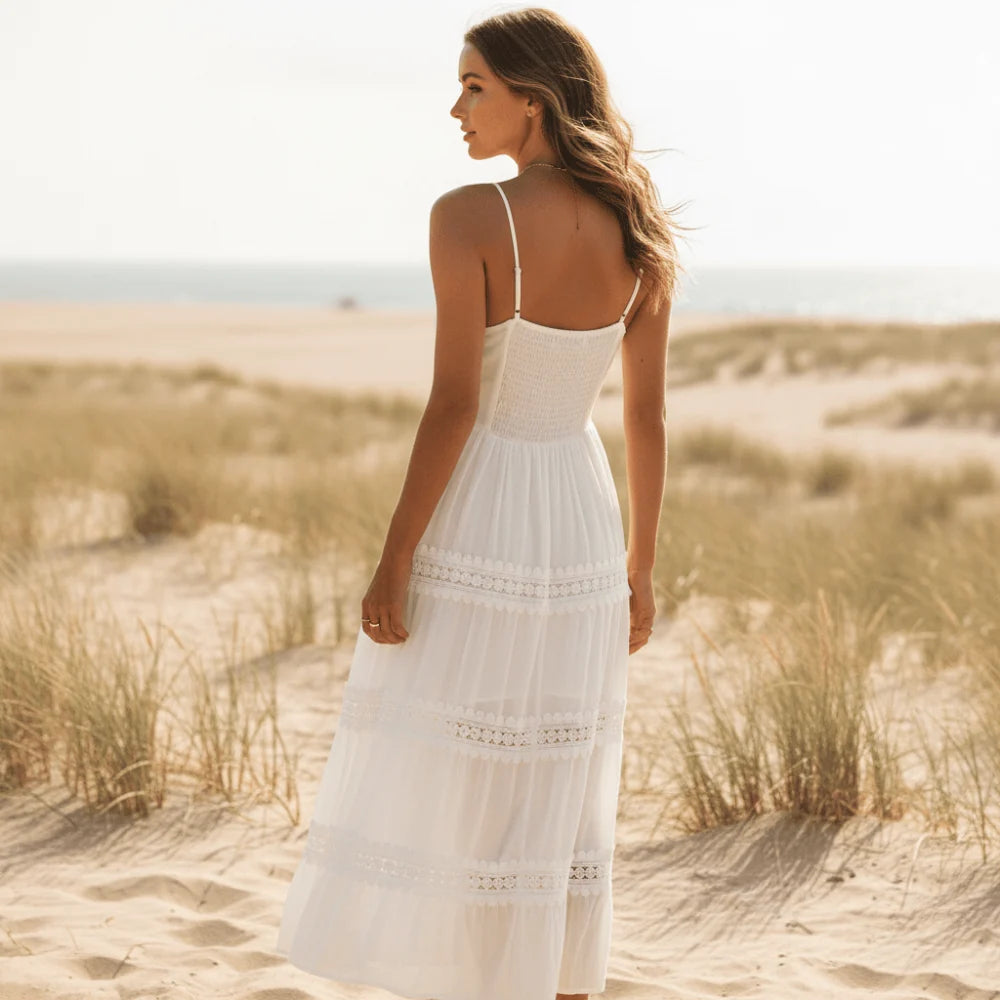 White Boho Long Summer Dress
