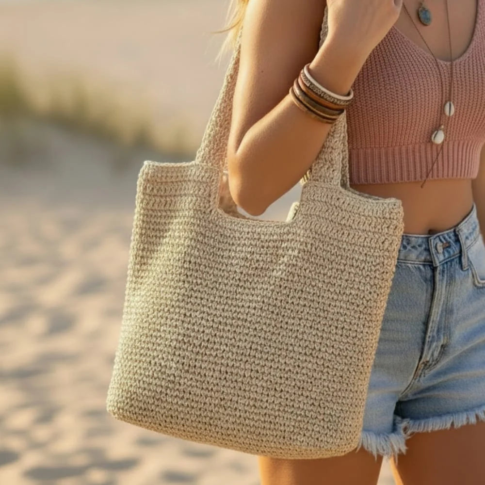 Boho Woven Beach Tote Bag