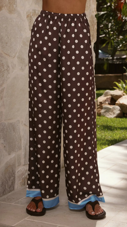 Harley Scarf Top and Pants Set Brown Polka