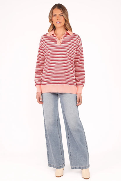 Beau Long Sleeve Jersey Top Pink Stripe