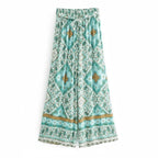 Turquoise Mosaic Boho Wide Leg Pants