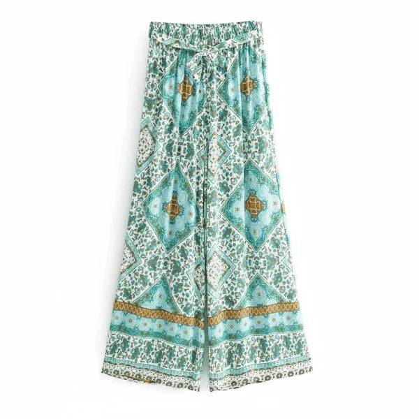 Turquoise Mosaic Boho Wide Leg Pants
