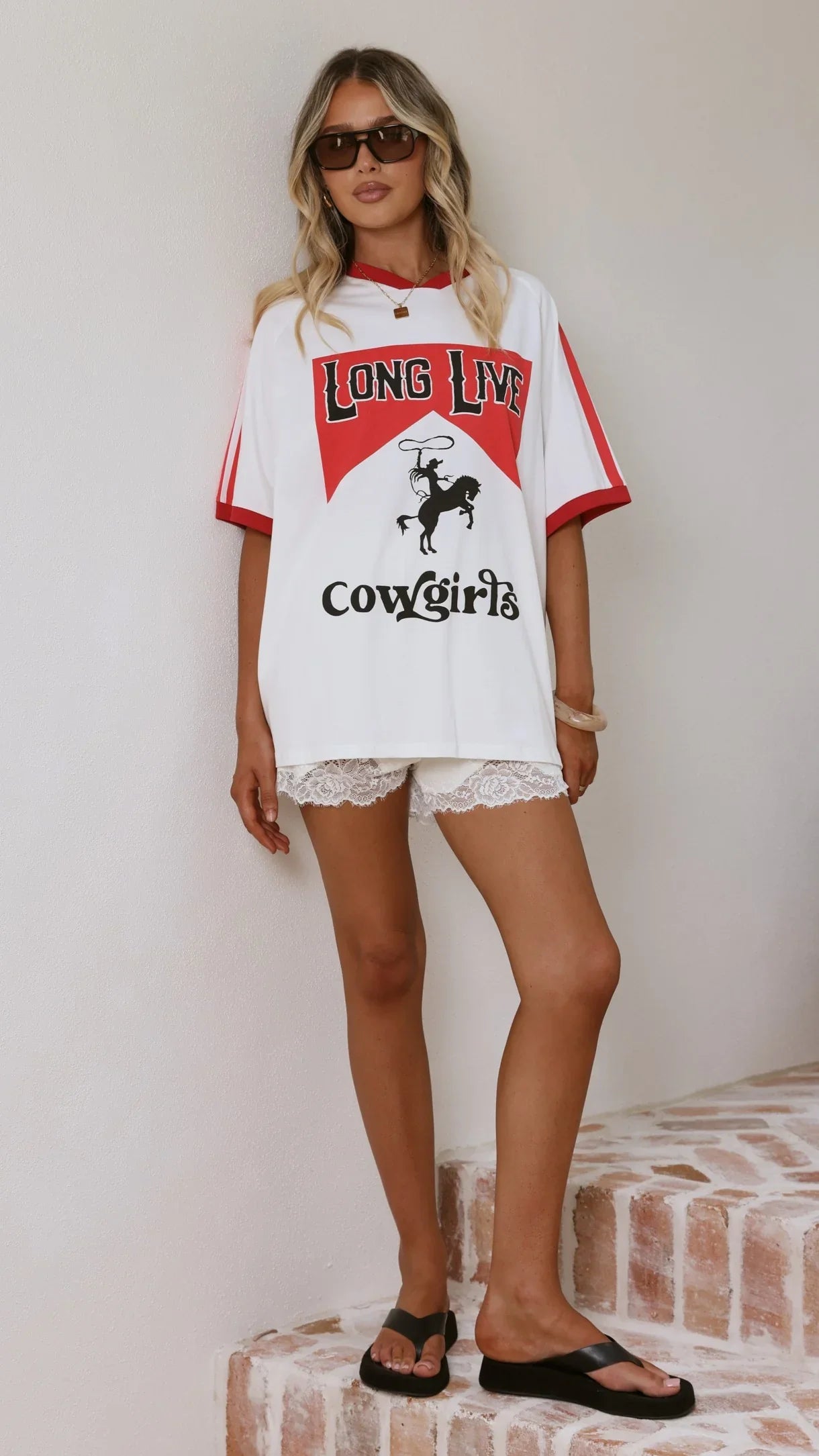 Long Live Cowgirls Oversized Tee White Red