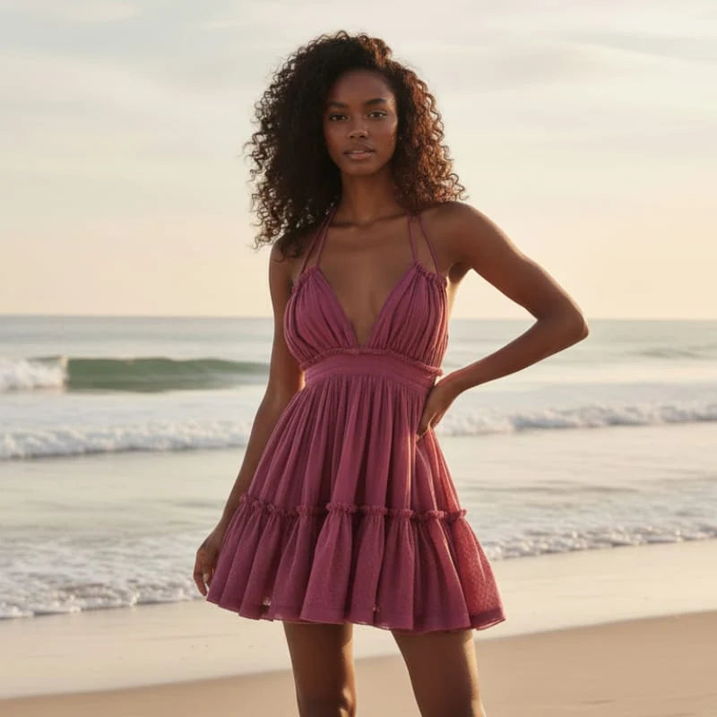 Boho Halter Backless Mini Dress