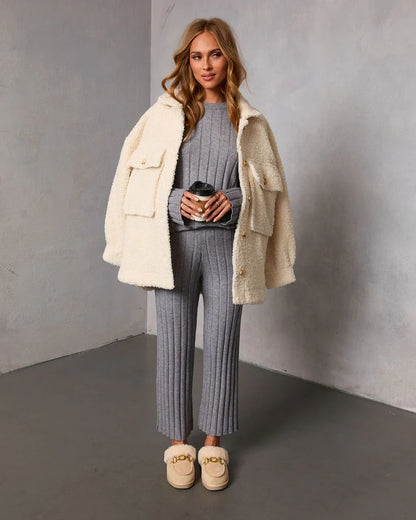Homebody Hour Ribbed Knit Sweater
