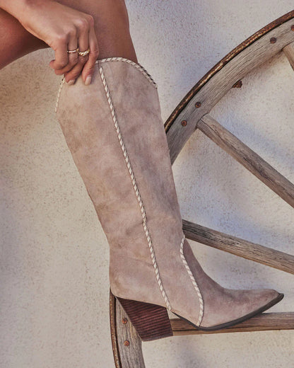 Leana Faux Suede Contrast Trim Western Boots