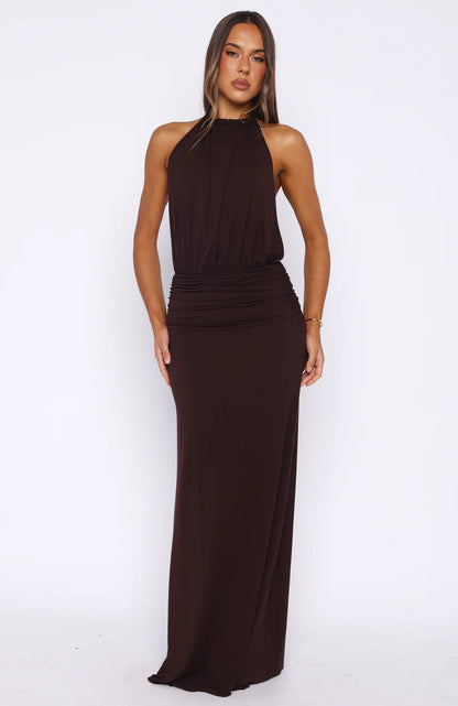 Shes Got That Look Halter Neck Maxi Dress Dark Chocolate