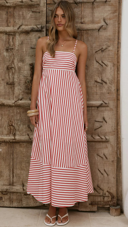Marcel Maxi Dress Red White Stripe