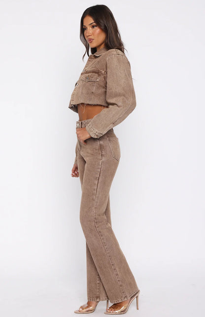 Something To Prove High Rise Straight Leg Jeans Tan Wash