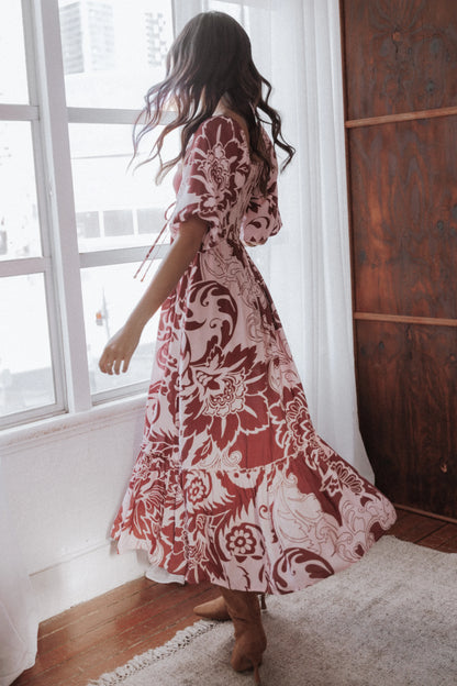 Shanae Maxi Dress Pink Brown Paisley