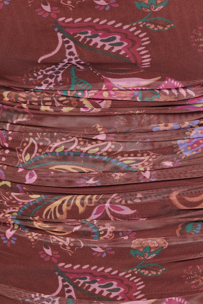 Elfrida Off Shoulder Mesh Top Brown Floral