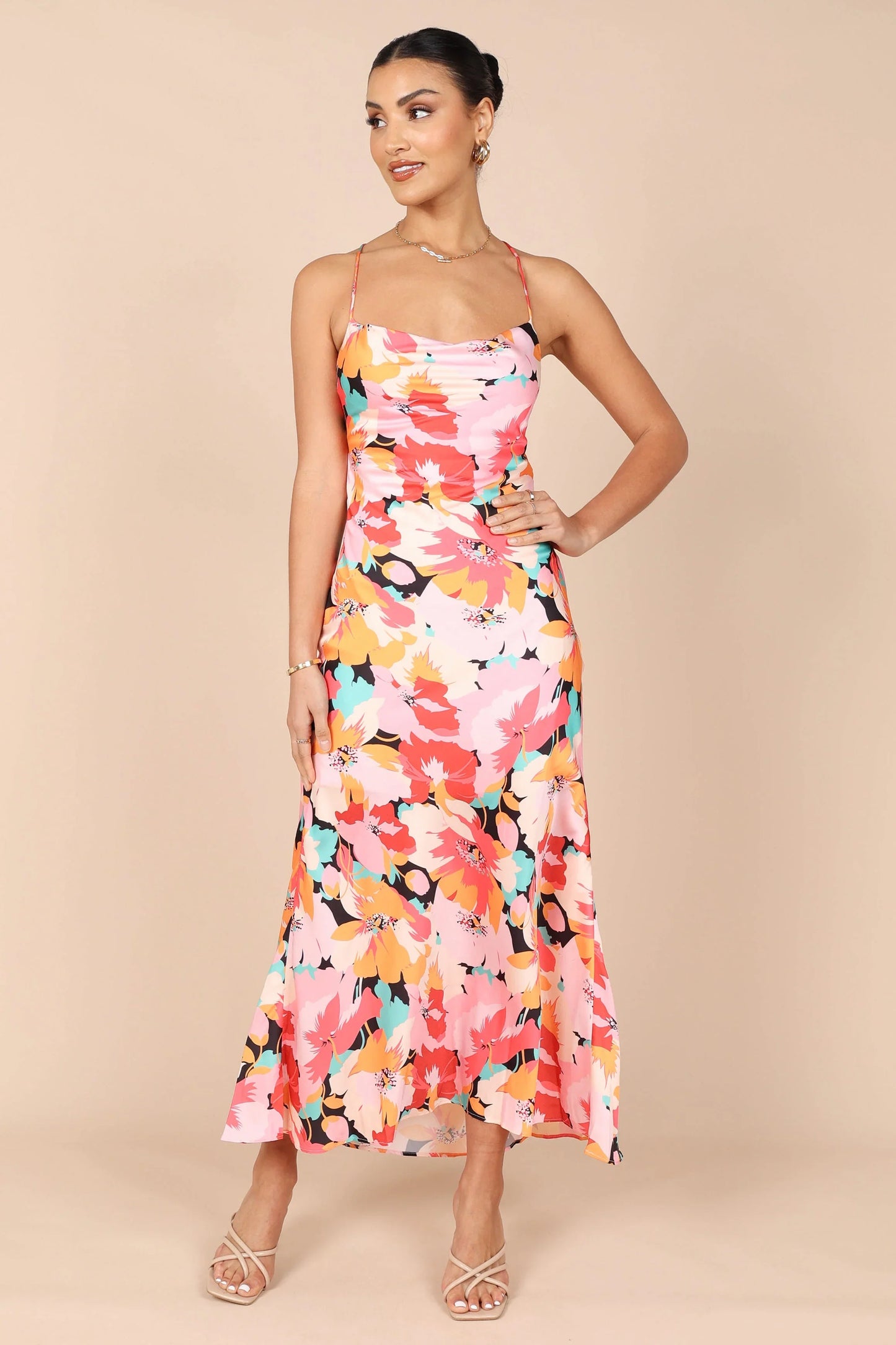 Posse Midi Slip Dress Pink Floral