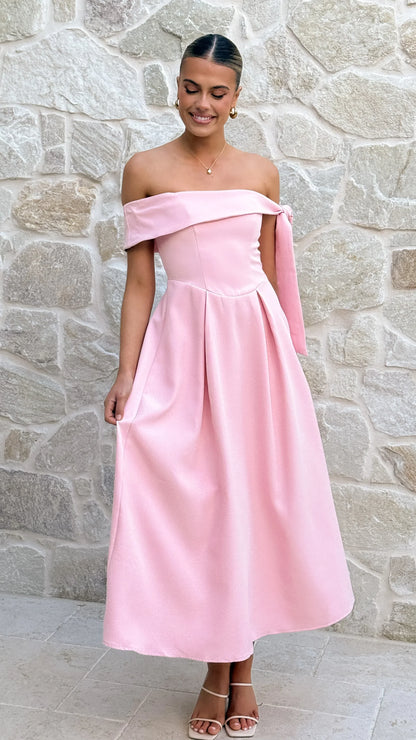 Bentley Off Shoulder Midi Dress Pink