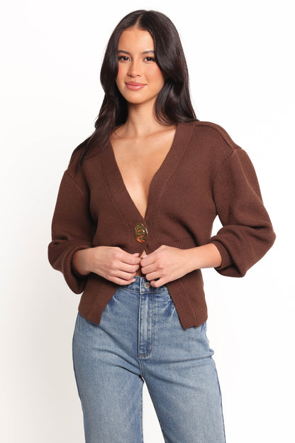 Cyrelle Single Button Cardigan Brown
