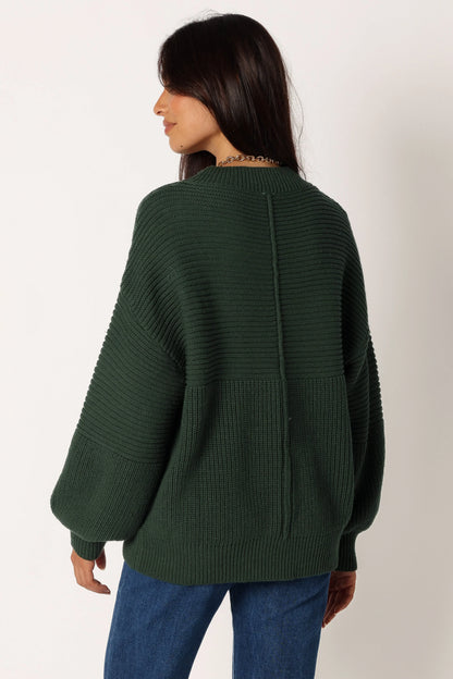 Meredith Ribbed Crewneck Knit Sweater Green