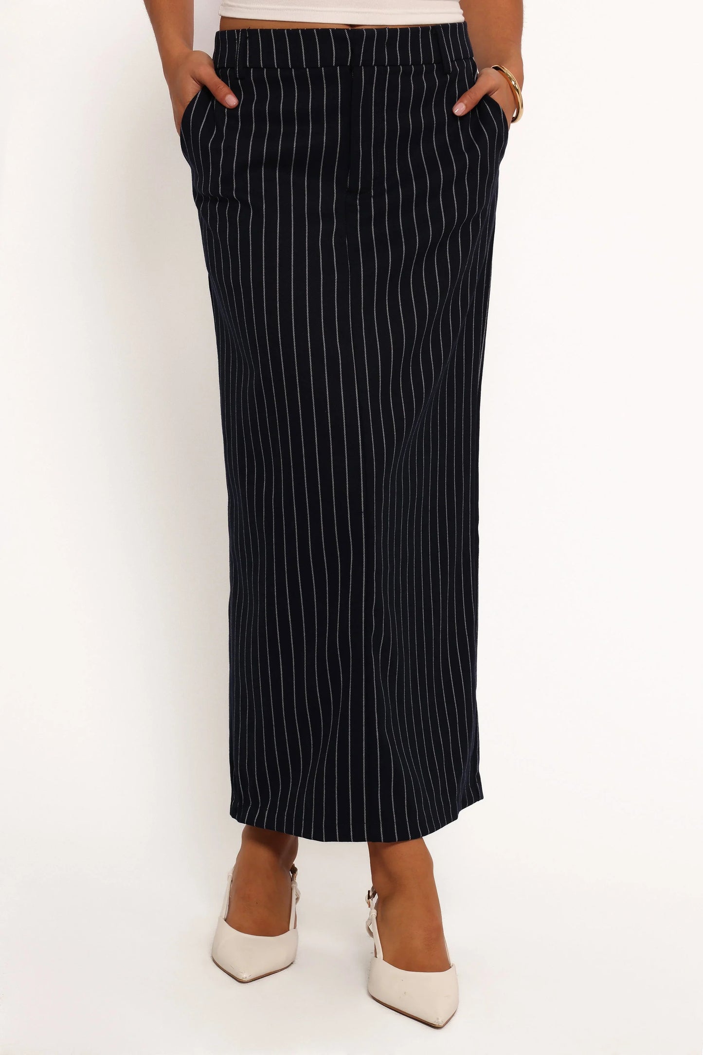 Ellory Midi Skirt Navy Pinstripe