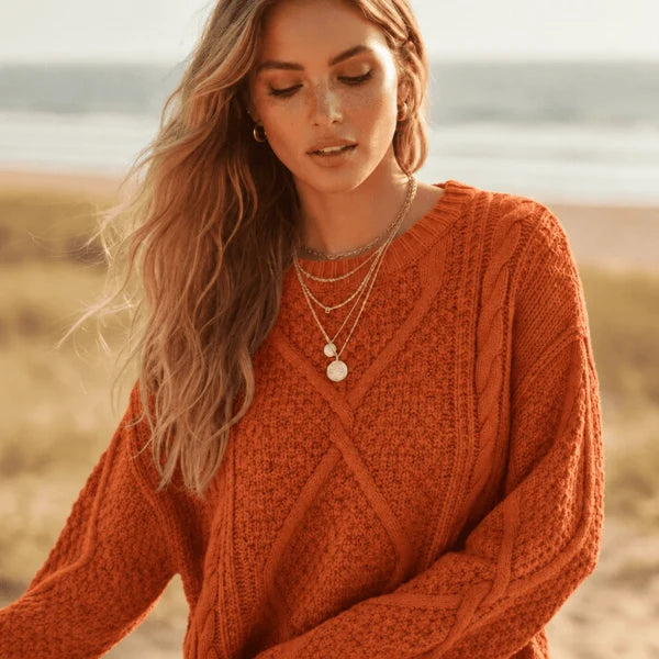 Boho Cable Knit Pullover Sweater