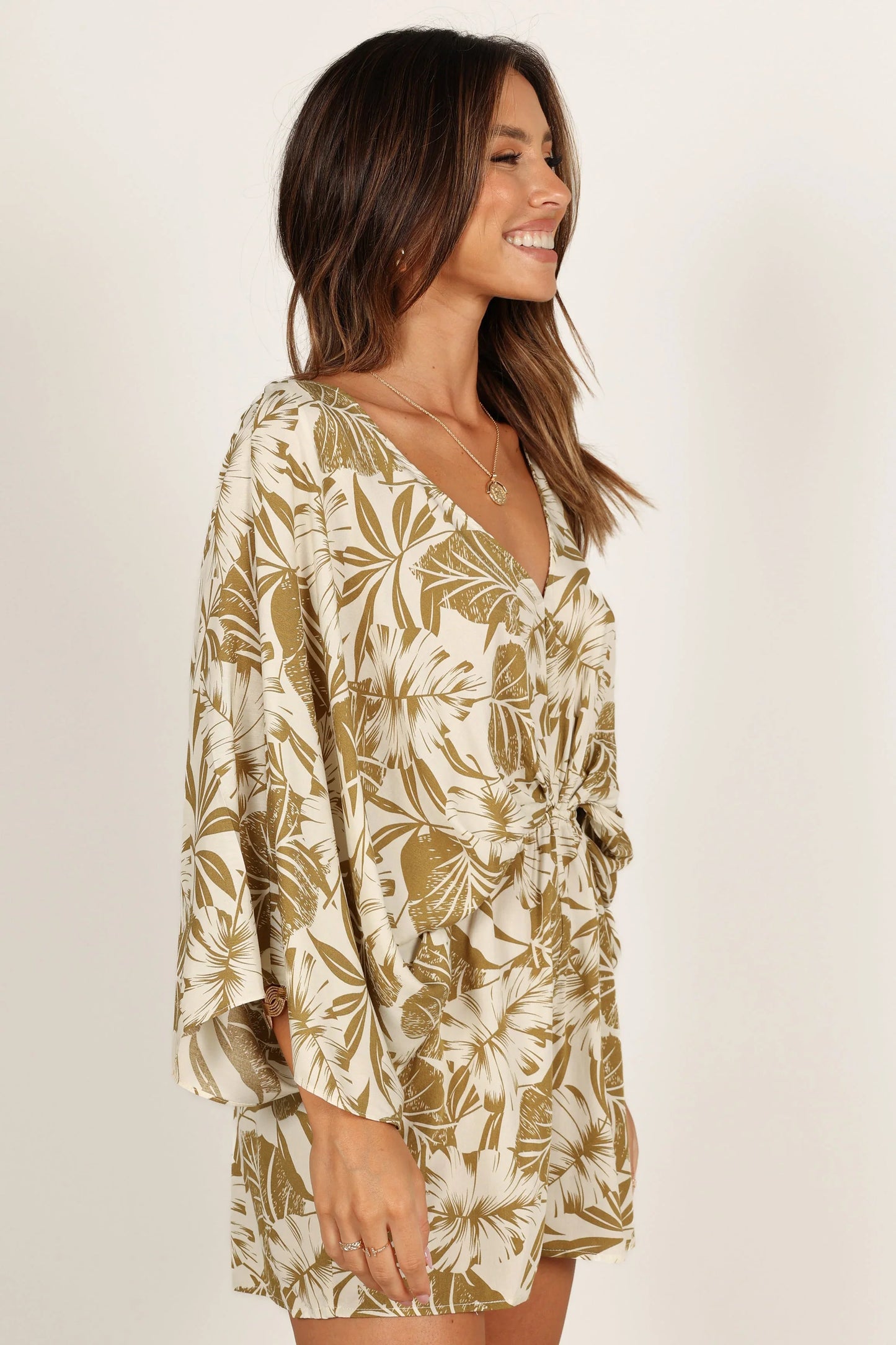 Willa Kimono Sleeve Romper Olive