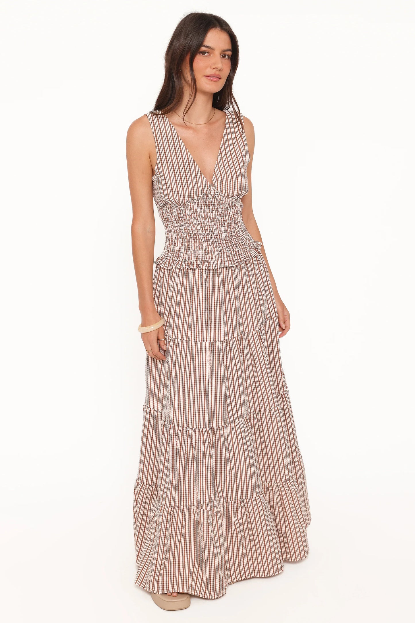 Eirlys Tiered Skirt Set Brown White