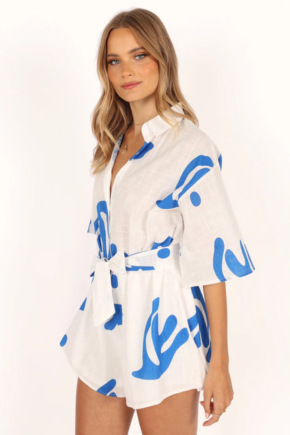 Kellie Romper White Blue