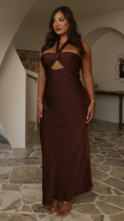 Grace Halter Maxi Dress Chocolate