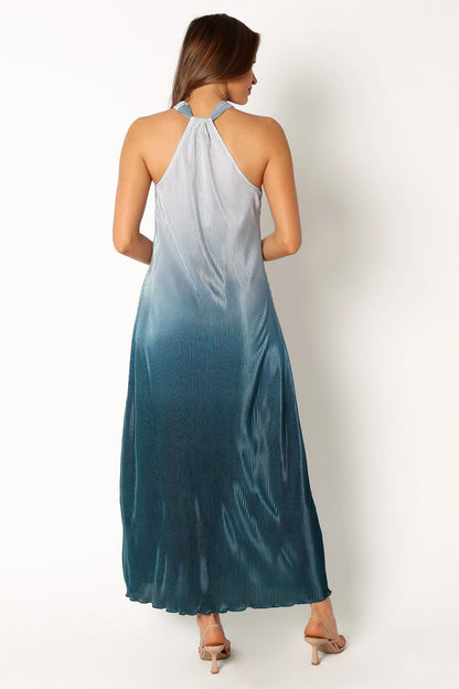 Melody Plisse Halter Maxi Dress Navy Gradient
