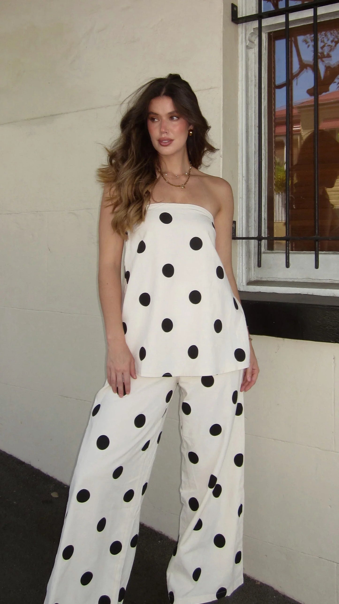Hazelle Pants Beige Black Polka Dot